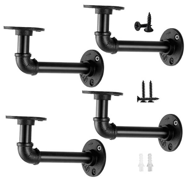 Angel Sar Black Industrial Pipe Shelf Brackets for 8,10,12,14 in. Board (4-Pack)