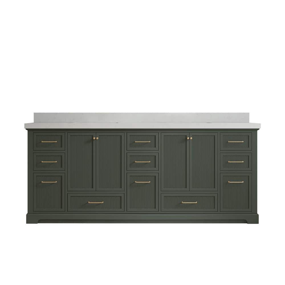 Willow Collections Alys 84 in. W x 22 in. D x 36 in. H Double Sink Bath Vanity in Pewter Green with 2 in. Carrara Quartz Top -  ALS_PGCARZ84