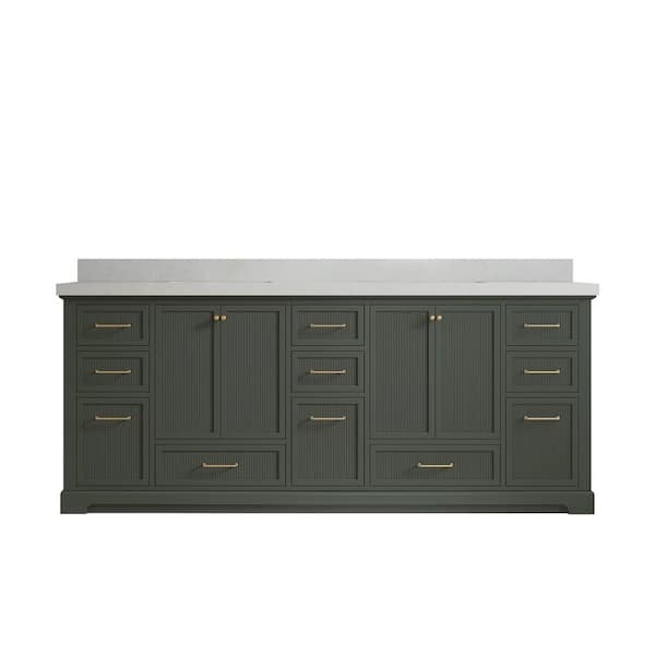 Willow Collections Alys 84 in. W x 22 in. D x 36 in. H Double Sink Bath Vanity in Pewter Green with 2 in. Carrara Quartz Top