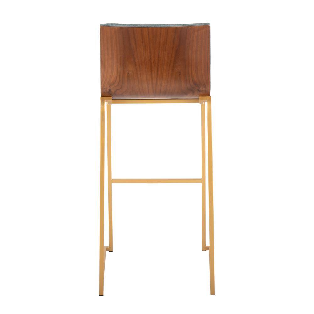 Set of 2 Gray Upholstered Barstools with Gold Metal Base