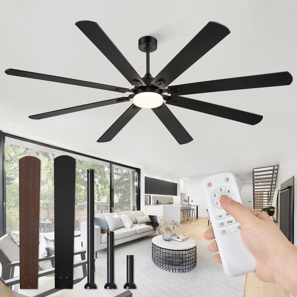 HINNIXY 80 in. Indoor/Covered Outdoor Black Bright LED Modern Ceiling Fan  with Light Kit and Remote Control Dual-Finish Blades F-YW80BK-1D01HD - The  ..., image size:1000x1000