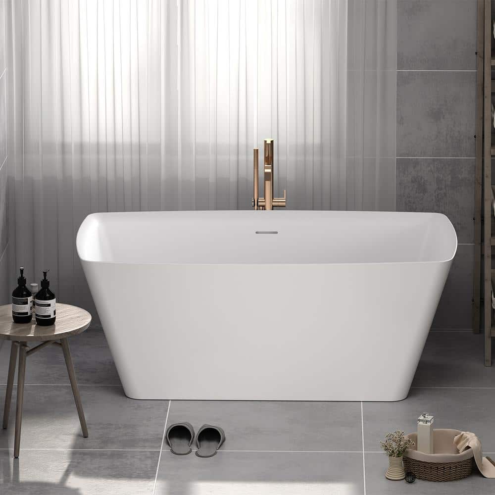 Glossy White Freestanding Acrylic Soaking Bathtub with Chrome Finish