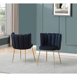 Elegante Black Velvet Fabric Side Chairs (Set of 2)