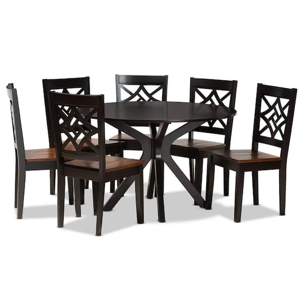 Baxton Studio Miela 7-Piece Dark Brown and Walnut Brown Dining Set
