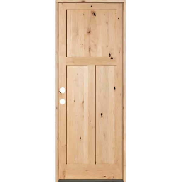 42 in. x 96 in. Rustic Knotty Alder 3 Panel Right-Hand/Inswing Unfinished Wood Prehung Front Door