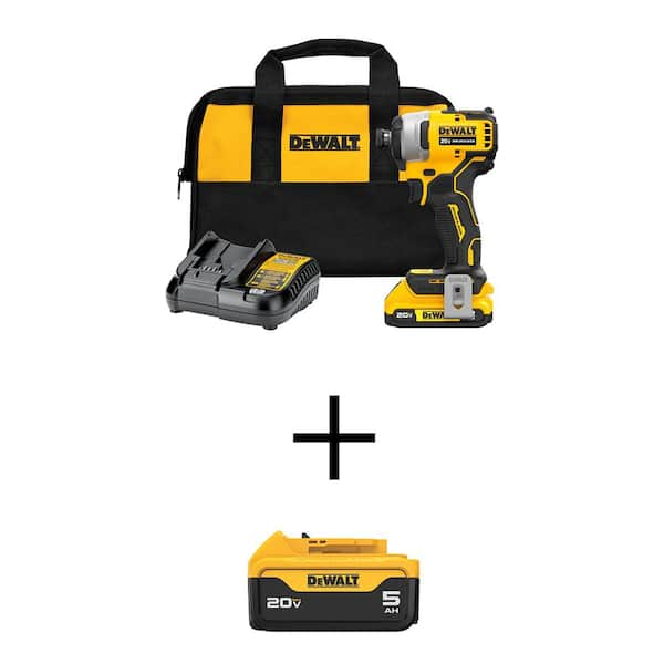 DEWALT ATOMIC 20V MAX Lithium Ion Brushless Cordless Compact 1 4 in. Impact Driver with 2Ah and 5Ah Batteries Charger and Bag DCF809D1WDCB205 The Home Depot