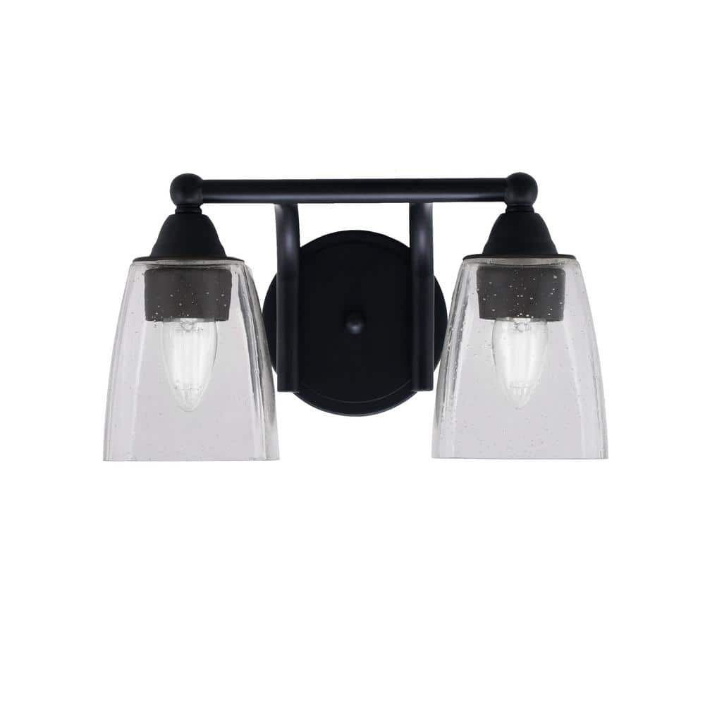 Madison 7 in. 2-Light Bath Bar, Matte Black, Square Clear Bubble Glass Vani