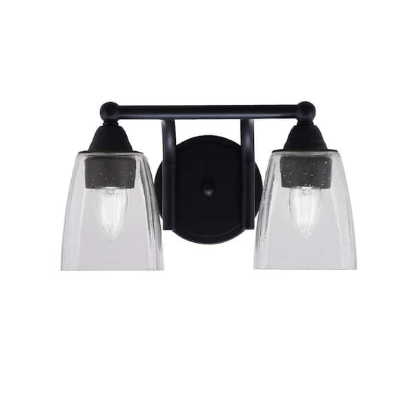 Unbranded Madison 7 in. 2-Light Bath Bar, Matte Black, Square Clear Bubble Glass Vanity Light
