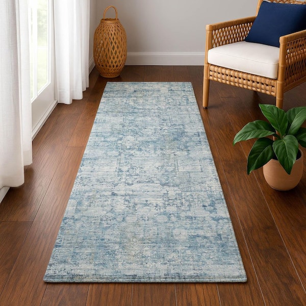Mayfield Premium Machine Washable Abstract AMF1764 Blue 2 ft. 3 in. x 7 ft. 6 in. Runner Rug
