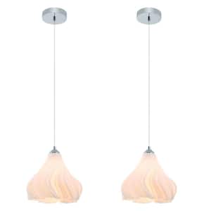 2-Light White Simple 3-Dimensional Petal Design Chandeliers for Bedroom with No Bulb Included
