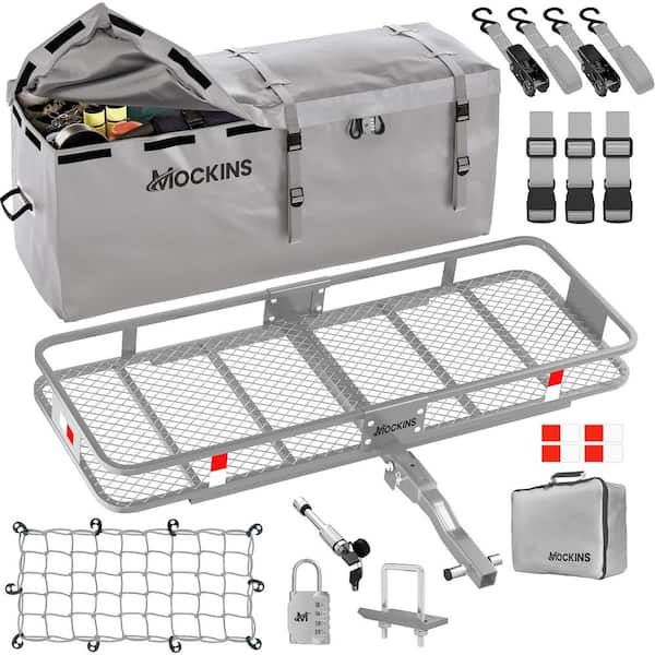 Mockins 500 lb. Capacity Gray Hitch Mount Cargo Carrier Basket with 16 cu. ft. Cargo Bag Net Straps Folding Shank 2in. Raise MA 58 The Home Depot