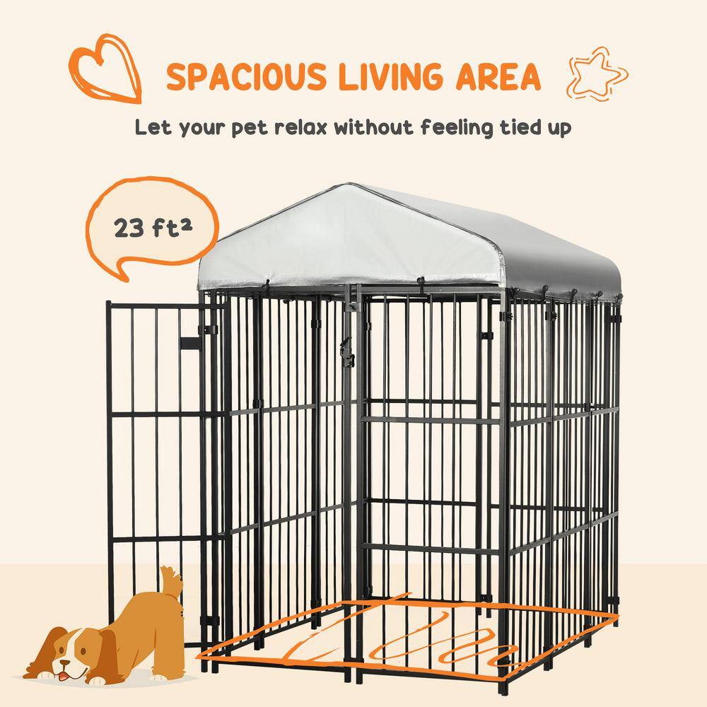 PawHut Black Heavy-Duty Metal Outdoor Dog Playpen with Cover