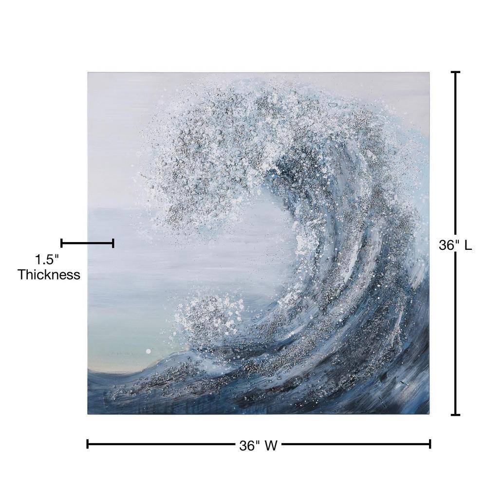 Crystal Wave Blue and Silver Textured Canvas Wall Art