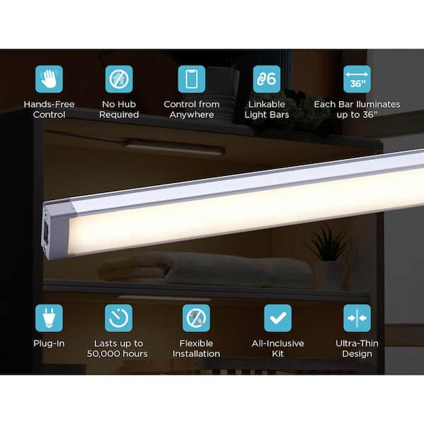 BLACK+DECKER 9 in. LED Warm White 2700K, Dimmable, 3-Bar Under Cabinet  Lights Kit with Hands-Free On/Off (Tool-Free Plug-in Install) LEDUC9-3WK -  The Home Depot