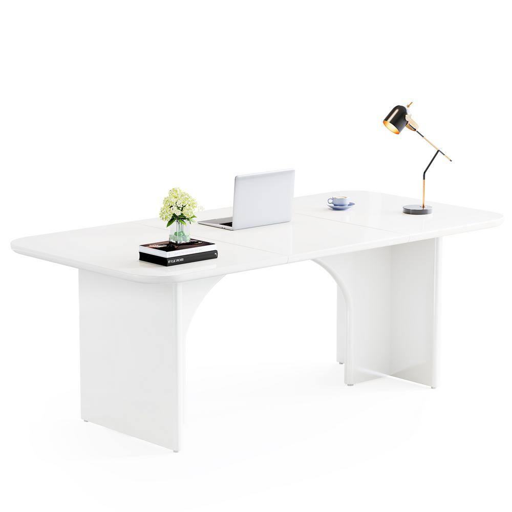 Halseey 63 in. Rectangular White Wood Computer Desk Modern Executive Desk Large Writing Table for Home Office