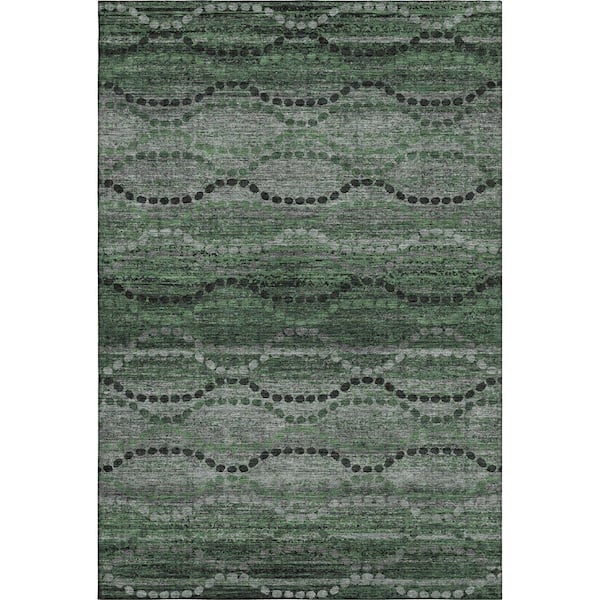 Mayfield Premium Machine Washable Abstract AMF2031 Olive 5 ft. x 7 ft. 6 in. Area Rug