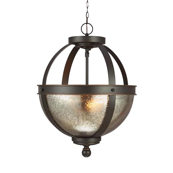 Generation Lighting Sfera 13.5 in. W. 2-Light Autumn Bronze Semi-Flushmount Convertible Pendant with LED Bulbs