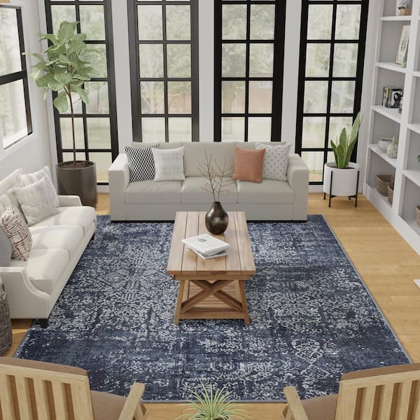 Aysal Armilli Blue 9 ft. 10 in. x 12 ft. 10 in. Geometric Polypropylene Indoor Area Rug