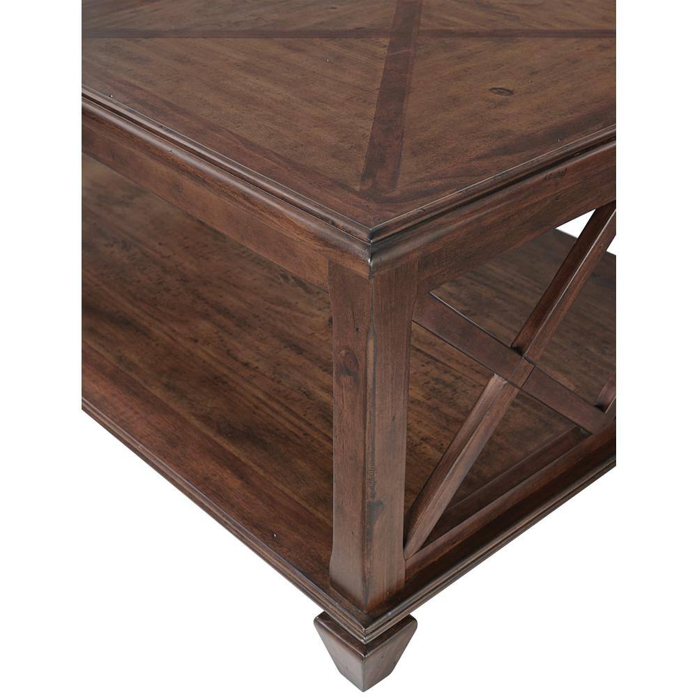 45" Cherry Pine Wood Coffee Table with Lower Shelf