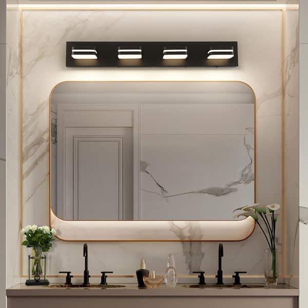 29.92 in. 4 Light Black Bathroom LED Vanity Light with 5-CCT Adjustable Switch and Acrylic Lampshade