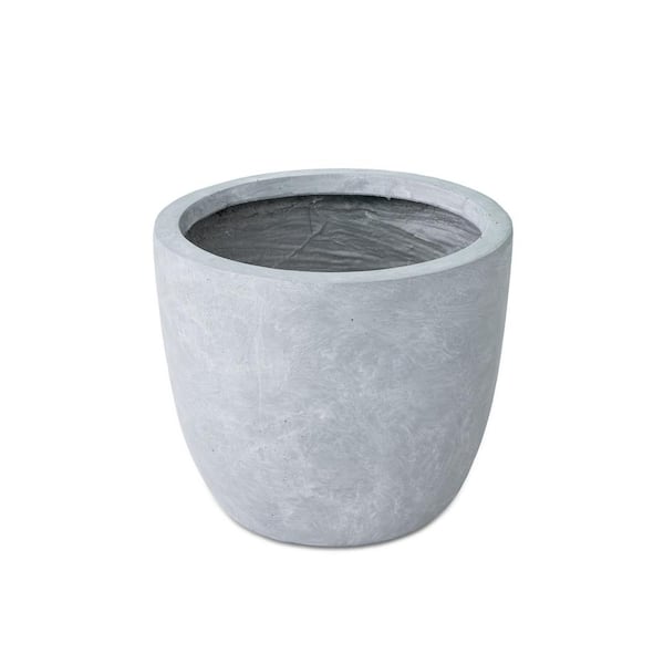 KANTE 12 in. Tall Slate Gray Lightweight Concrete Round Modern Outdoor Planter