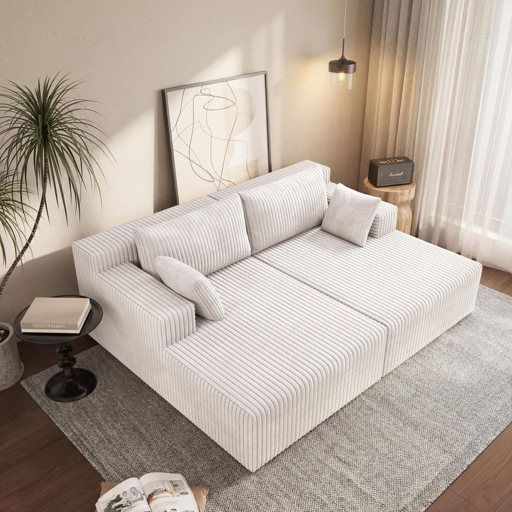 Sullivan Modern 2-Piece Ancient White Corduroy Polyester Double Chaise Lounges with Pillows, Full Foam price history on PriceWatchPro