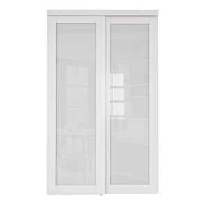 48 in. x 80 in. 1 Lite White Tempered Frosted Glass Closet Sliding Door with Hardware