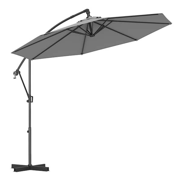 Unbranded 10 ft. Metal Cantilever Patio Umbrella with Base and Infinite Tilt in Grey, Convenient Crank Handle