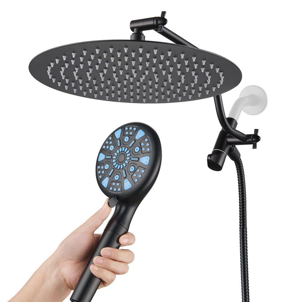Rainfull 9-Spray 12 in. Wall Mount Round Dual Shower Head and Handheld Shower Head with filter 2.5 GPM in Matte Black price history on PriceWatchPro