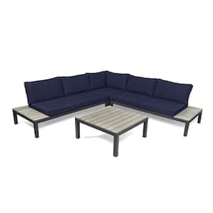 Lakeview Aluminum Outdoor Sectional Set Patio Furniture Piece with Plush Weather-Resistant Navy Cushions