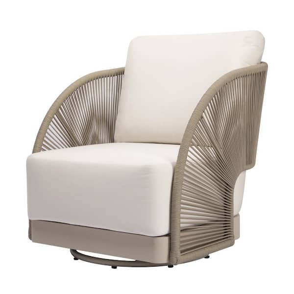 Elementi Malibu Outdoor Aluminum Swivel Chair with Cream White Sunbrella Cushions