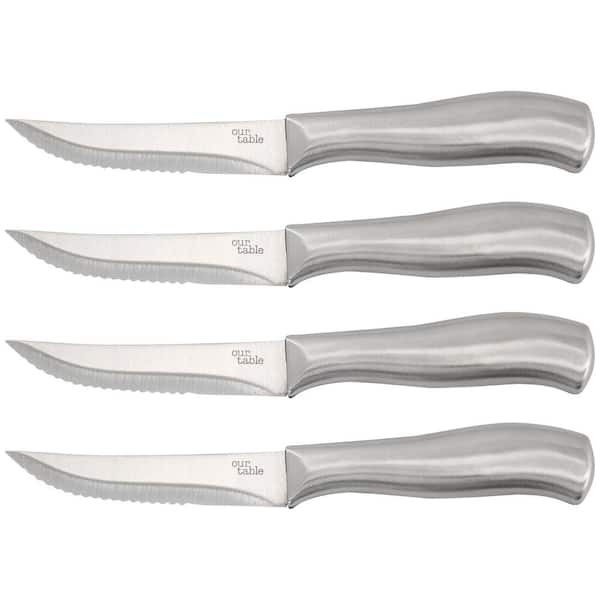 OUR TABLE 4-Piece 4.5 in. Stainless Steel Partial Tang Steak Knife Set with Stainless Steel Handles