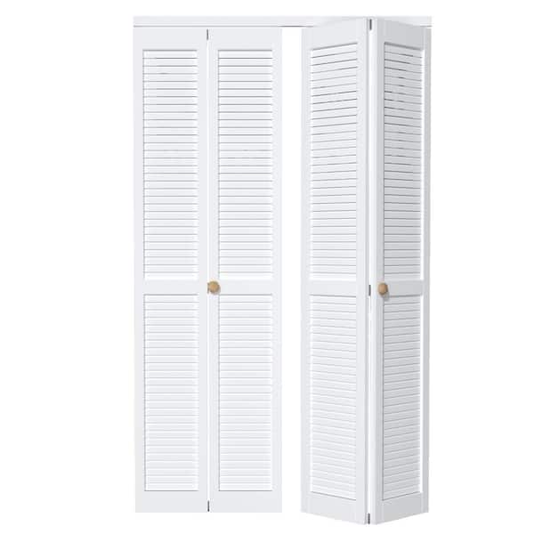 ARK DESIGN 48 in. x 80.5 in. Solid Core White Finished Louver Closet Bi-fold Door with Hardware