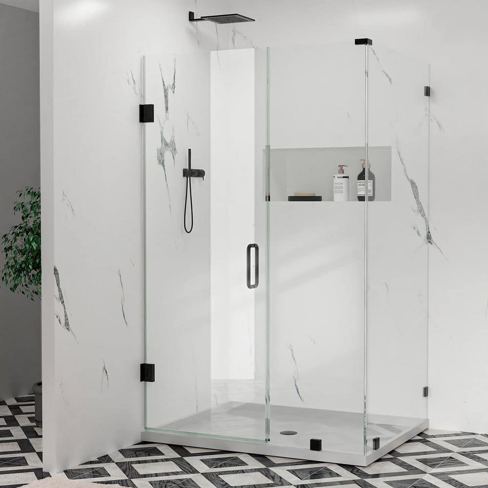 Hava 36 in. W x 33 in. D x 80 in. H Hinged Frameless Corner Shower Enclosure in Matte Black with 3/8 in. Clear Glass price history on PriceWatchPro