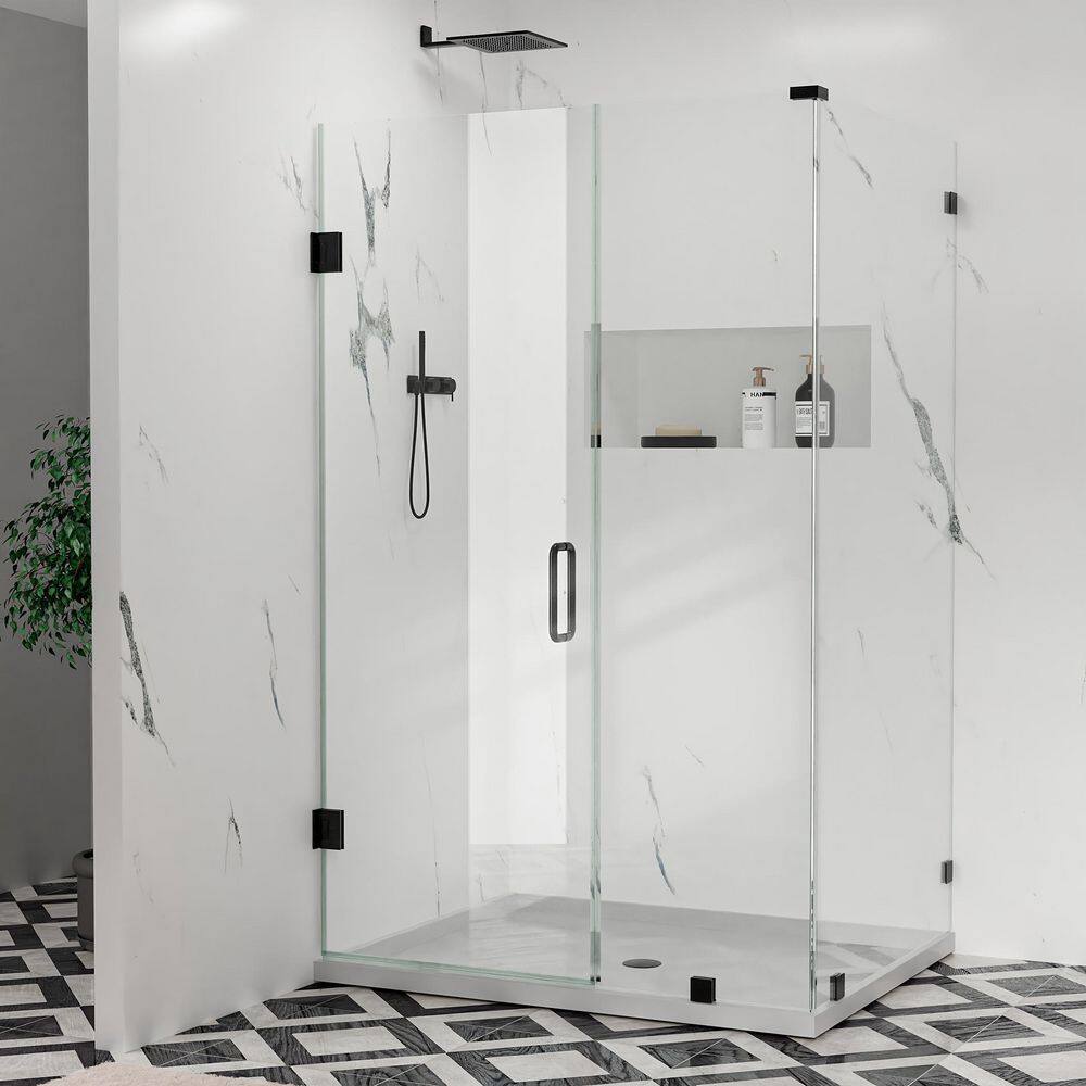 Hava 38 in. W x 41 in. D x 80 in. H Hinged Frameless Corner Shower Enclosure in Matte Black with 3/8 in. Clear Glass price history on PriceWatchPro