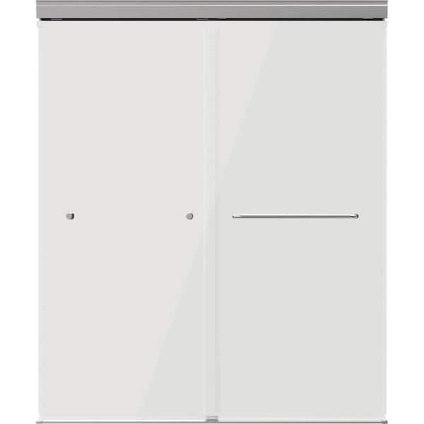 Portwood 52 to 60 in. W x 70-1/4 in. H Semi-Frameless Sliding Shower Door in Chrome with 1/4 in. Clear Glass