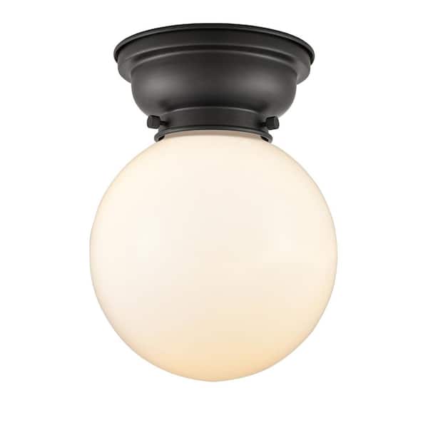 Innovations Beacon 8 in. 1-Light Matte Black Industrial Flush Mount with Seeded Glass Shade
