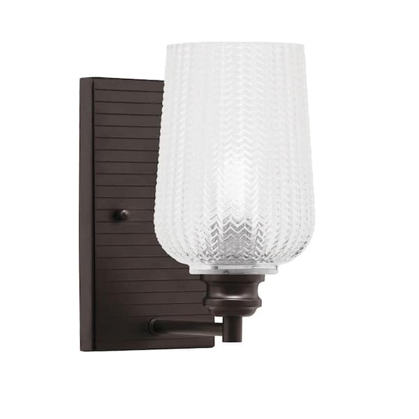 Albany 1-Light Espresso 5 in. Wall Sconce with Clear Textured Glass Shade