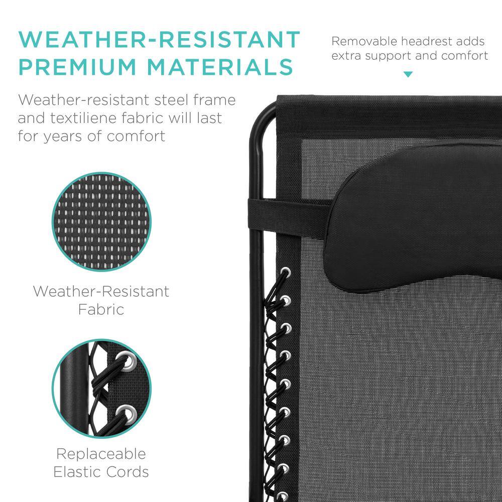 Oversized Black Steel Zero Gravity Outdoor Lounger with Cushion