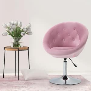 Pink Modern Makeup Vanity Chair Round Tufted Swivel Accent Chair with Chrome Frame Height Adjustable