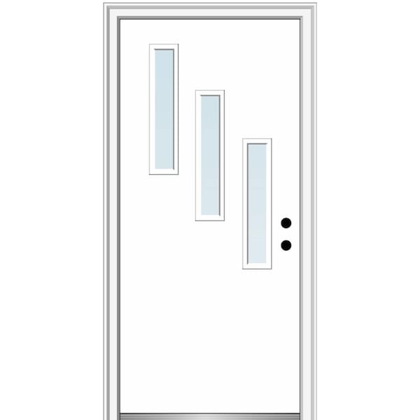 MMI DOOR Davina 30 in. x 80 in. Left-Hand Inswing 3-Lite Clear Low-E Primed Fiberglass Prehung Front Door on 4-9/16 in. Frame