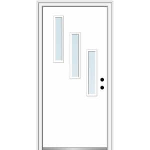 Davina 30 in. x 80 in. Left-Hand Inswing 3-Lite Clear Low-E Primed Fiberglass Prehung Front Door on 6-9/16 in. Frame