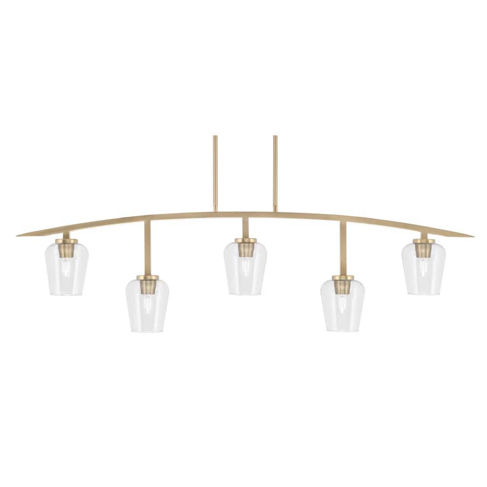 Siena 51.25 in. 5-Light New Age Brass Chandelier with 5 in. Clear Bubble Gl
