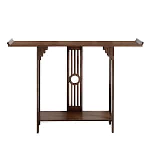 40 in. Espresso Color 2 Tiers Narrow Rectangle Wood Console Table with Open Shelves
