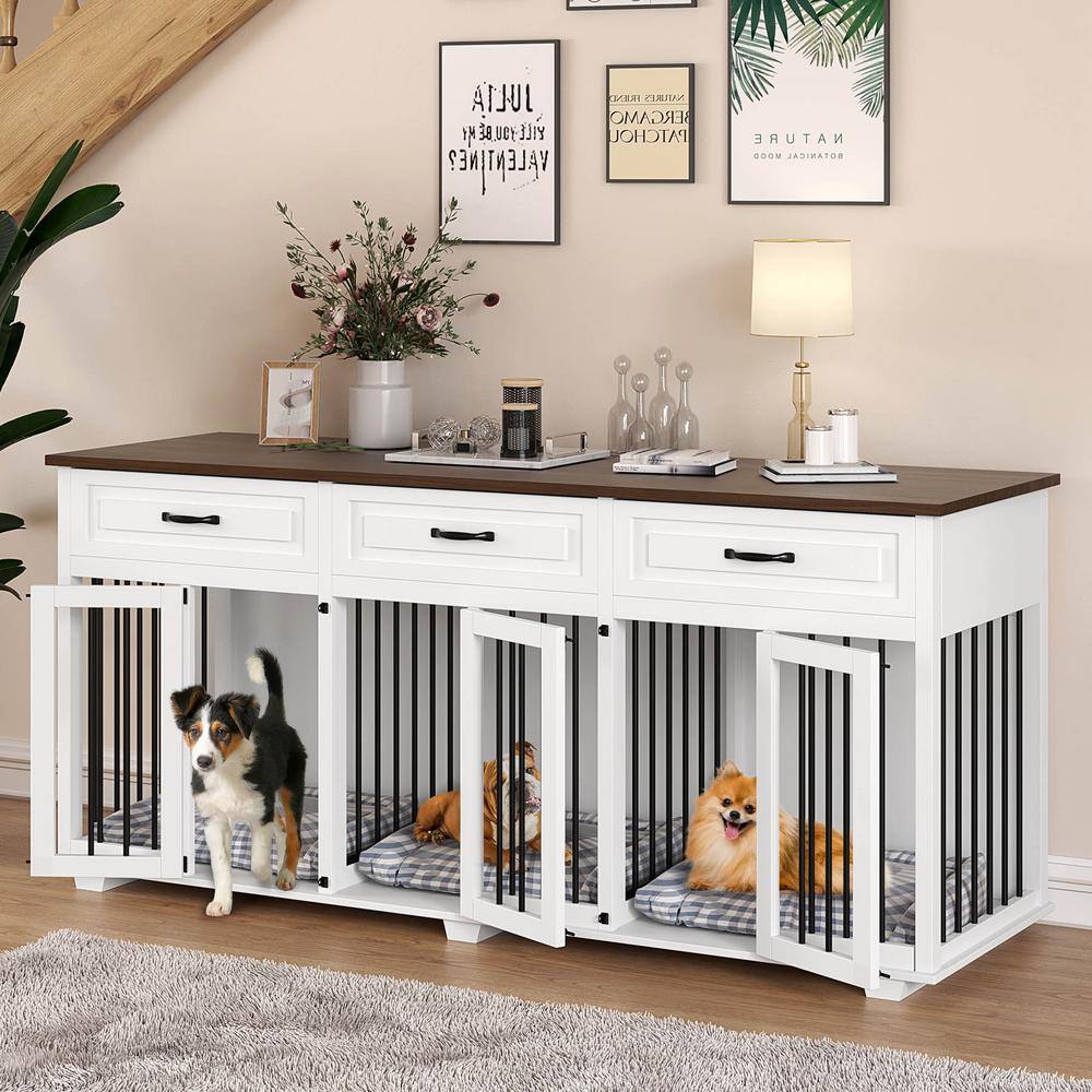 WIAWG XL Dog Crate Furniture For 3 Dogs Large Wooden Dog Kennel With 3 