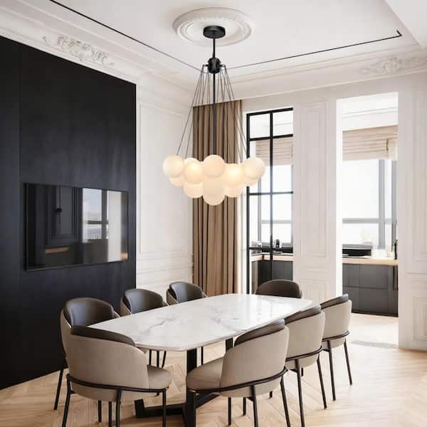 3-Light Black Modern Cluster Bubble Chandelier Globe Pendant Light Fixture with Frosted Glass Shades for Bedroom