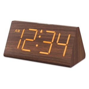 Wooden Digital Alarm Clocks with Large Numbers, Dimmer, Snooze  and  DST, 12/24H in Brown