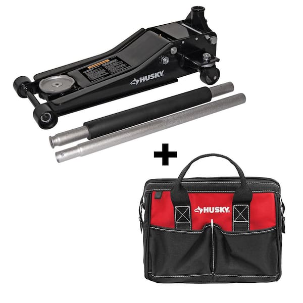 3-Ton Low Profile Floor Jack with Quick Lift with 12 in. 4 Pocket Zippered Tool Bag
