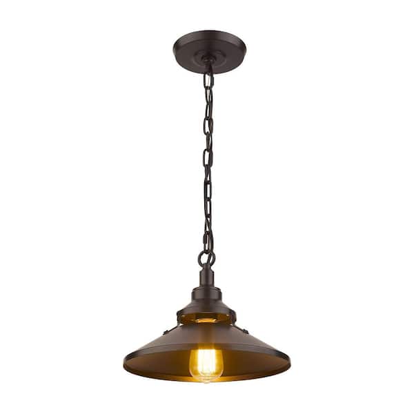 JAZAVA 1-Light Oil Rubbed Bronze Single Pendant Light with Metal Shade