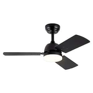 Rollo 36 in. Indoor Black Small Ceiling Fans with Light, Integrated LED 3-Reversible Blades and Remote Control Included